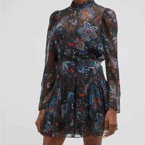 Veronica Beard Black and Blue Ruffled Tiered Dress